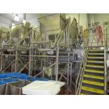 Stainless platform along wall approx 70 ft. long x 3 ft. wide with 12 steps access stairway,