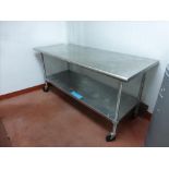 Stainless tables and sink including (1) mobile table, (1) dual sink counter with under counter drain