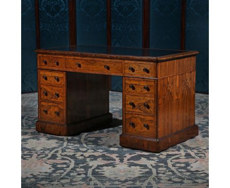 Y&nbspA VICTORIAN ROSEWOOD PEDESTAL DESK ATTRIBUTED TO HOLLAND & SONS, THIRD QUARTER 19TH CENTURY With tooled leather inset t