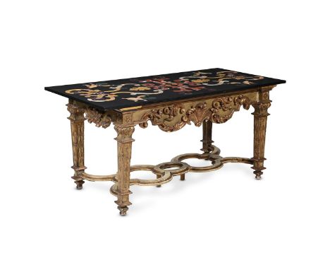 A BAROQUE CARVED, PARCEL GILT AND CREAM PAINTED CENTRE TABLE  PROBABLY NORTH ITALY, FIRST HALF 18TH CENTURY TOGETHER WITH A S