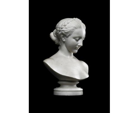 ODOARDO FANTACCHIOTTI (ITALIAN, 1811-1877) A WHITE MARBLE BUST OF PANDORA  LATE 19TH CENTURY  On socle base, signed to revers