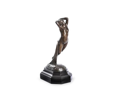 AFTER JOSEPH-MICHEL-ANGE POLLET (1814-1870) A BRONZE FIGURE OF 'UNE HEURE DE LA NUIT OR 'LEVEIL'  LATE 19TH CENTURY  The nude