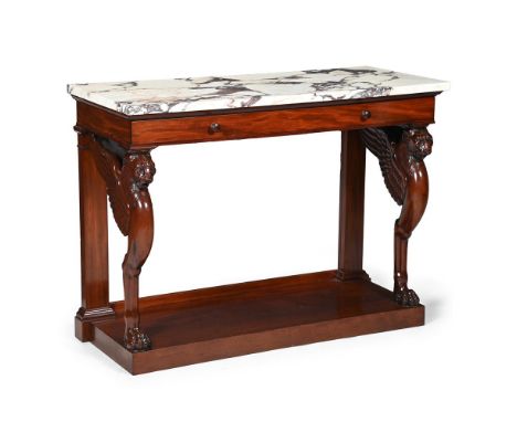 AN EMPIRE MAHOGANY AND BRECCIA MARBLE CONSOLE TABLE BY JEAN-BAPTISTE BERNARD DEMAY, FRENCH, CIRCA 1810 Stamped 'DEMAY RUE.DE.