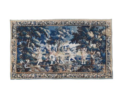 A FLEMISH VERDURE TAPESTRY  18TH CENTURY  Depicting children playing in landscape setting  approximately 280 x 472cm   Condit