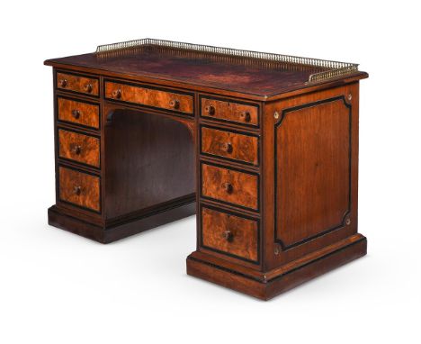 Y&nbspA VICTORIAN WALNUT, EBONY, PARCEL GILT AND BRASS MOUNTED WRITING DESK BY GILLOWS, CIRCA 1860 With a gilt tooled leather