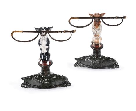 A MATCHED PAIR OF VICTORIAN 'CHIHUAHUA' STICK STANDS  BY COALBROOKDALE, SECOND HALF 19TH CENTURY  One cast with a Victorian d