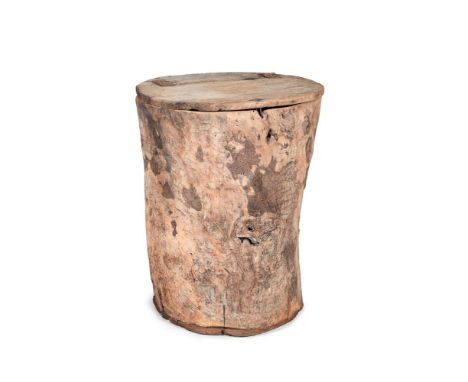 AN UNUSUAL 'TREE TRUNK CHEST' 19TH CENTURY OR EARLIER Formed of a hollowed out tree trunk section, probably beech, with a hin