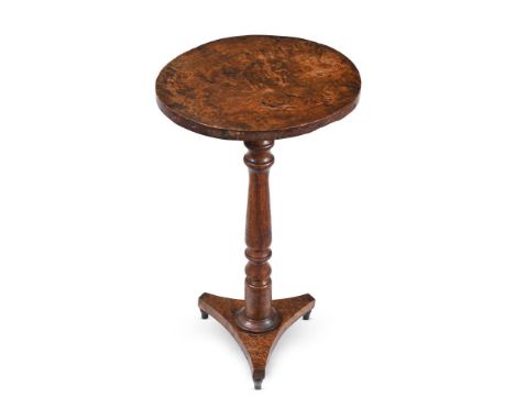 AN EARLY VICTORIAN BURR OAK OCCASIONAL TABLE MID 19TH CENTURY With a solid burr oak top 70cm high, the top 41cm diameter  Pro