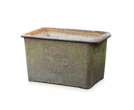 A VICTORIAN IRON HORSE OR ANIMAL TROUGH  DATED 1868  Variously marked WD, Cottam &amp; Hallen London  41cm high, 69cm long, 4