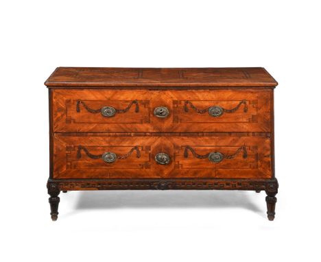 AN ITALIAN FRUITWOOD, PARQUETRY AND PENWORK DECORATED COMMODE LATE 18TH CENTURY 79cm high, 123cm wide, 59cm deep  Condition R