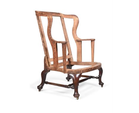 A GEORGE II MAHOGANY WING ARMCHAIR CIRCA 1750 107cm high, 79cm wide, 66cm deep   Condition Report:  Overall there are some sc