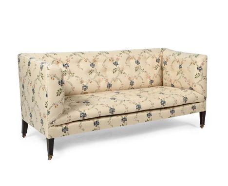 A LATE VICTORIAN BUTTONED SOFA  IN GEORGE III STYLE, LATE 19TH OR EARLY 20TH CENTURY Upholstered in Robert Kime Ltd 'Cornflow