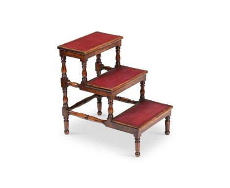 A SET OF REGENCY SIMULATED ROSEWOOD LIBRARY STEPS CIRCA 1815 Each step with tooled leather inset 60.5cm high, 42cm wide, 60cm