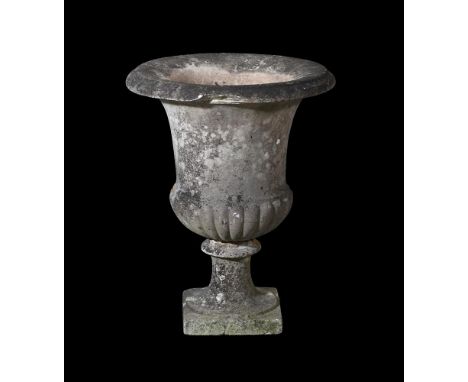 A MARBLE CAMPANA VASE  19TH CENTURY  Flared upper rim above tapering body with gadroon lower banding, swept base  67cm high, 