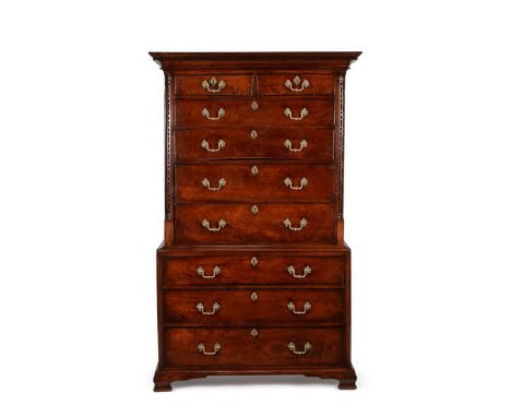 A GEORGE III 'RED WALNUT' CHEST ON CHEST CIRCA 1770 192cm high, 115cm wide, 62cm deep  Condition Report:  Marks, knocks, scra