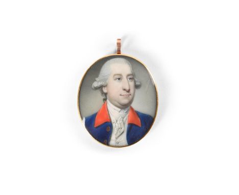 Y&nbspENGLISH SCHOOL, LATE 18TH CENTURY A PORTRAIT MINIATURE OF A GENTLEMAN With blue coat and red lapels, glazed curved gold