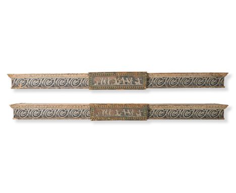A PAIR OF GEORGE III MONOCHROME NEOCLASSICAL PELMETS LATE 18TH CENTURY The decoration printed on paper, the interior with a w