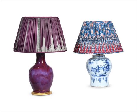 A DUTCH DELFT BALUSTER VASE CIRCA 1700, THE FITTINGS LATER Painted in Transitional style, later adapted as a lamp and with a 