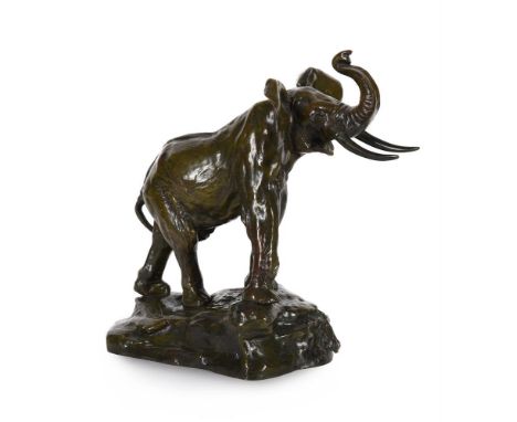 OSCAR WALDMANN (1856-1937), AN ANIMALIER BRONZE OF AN ELEPHANT SWISS, EARLY 20TH CENTURY Signed to cast 32.5cm high, 27cm lon