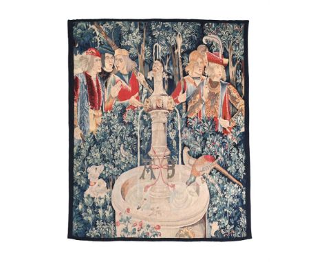A TAPESTRY FRAGMENT 'THE UNICORN IS FOUND'  EARLY 20TH CENTURY  After The Hunt of The Unicorn (La Chasse à la licorne) series