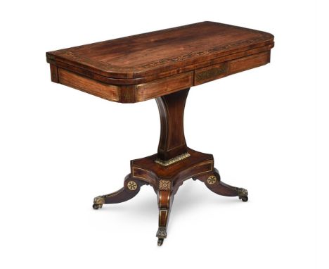 Y&nbspA REGENCY ROSEWOOD AND BRASS MARQUETRY CARD TABLE CIRCA 1820 76cm high, 91.5cm wide, 46cm deep (when closed)