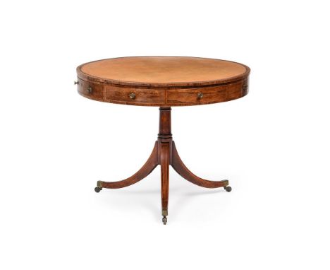 Y&nbspA GEORGE III ROSEWOOD AND INLAID 'DRUM' LIBRARY TABLE  CIRCA 1810  With tooled leather inset top above an arrangement o