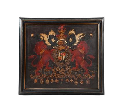 AN OIL ON CANVAS ARMORIAL 'HATCHMENT' PANEL FOR ARTHUR WELLESLEY, 1ST DUKE OF WELLINGTON (1769-1852)  MID 19TH CENTURY  Withi