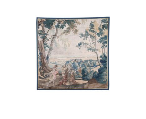 A FLEMISH TAPESTRY FRAGMENT  LATE 17TH OR 18TH CENTURY   Possibly depicting a historical or mythological scene, figures gathe