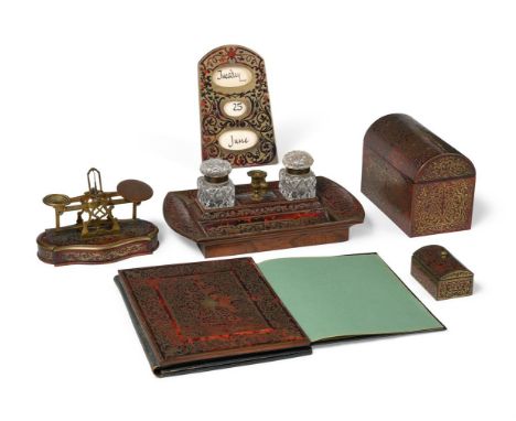 Y&nbspA MATCHED SUITE OF RED TORTOISESHELL AND BRASS BOULLE WORK DESK FURNITURE  FRENCH AND ENGLISH, LATE 19TH OR EARLY 20TH 