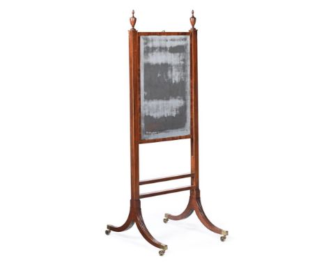 A REGENCY MAHOGANY AND BOXWOOD STRUNG CHEVAL MIRROR EARLY 19TH CENTURY The mirror sliding to adjust the height on a sash cord