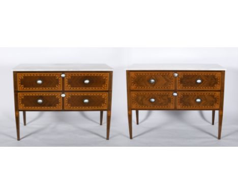 A pair of commodes, D. Maria I (Queen of Portugal) style, Brazilian rosewood, thornbush and boxwood marquetry, chessnut struc