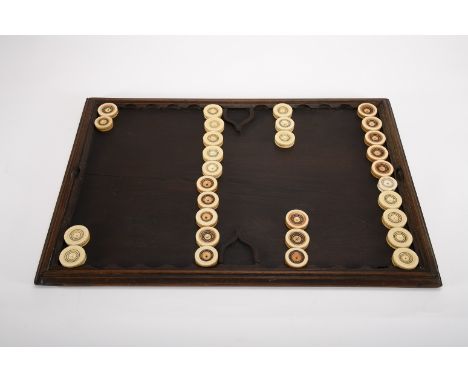 A Backgammon and Chess board (double-sided), chestnut, moulded thornbush frame, chess board squares inlaid with Brazilian ros