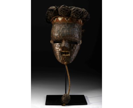 A «Salampassu» mask, wood, copper, fibers, pigment traces, Democratic Republic of Congo, 20th C. (mid), minor faults and defe
