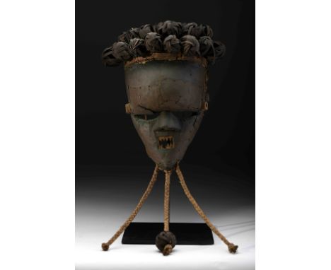 A «Salampassu» mask, wood, copper and fibers, Democratic Republic of Congo, 20th C., faults and defects, purchased in Sandoa 