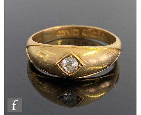 An 18ct hallmarked single stone diamond ring, old cut gypsy set stone, weight 5.2g, ring size R, Birmingham 1889. 