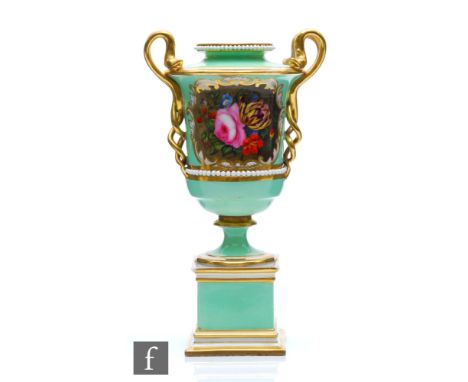 A 19th Century Flight Barr and Barr Royal Porcelain Works Worcester pedestal vase affixed to a square plinth, the vase decora