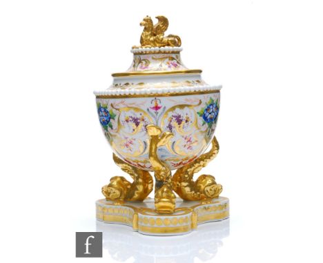 A 19th Century Barr Flight and Barr Worcester pedestal vase and cover, the bowl decorated with hand painted floral sprays, gr