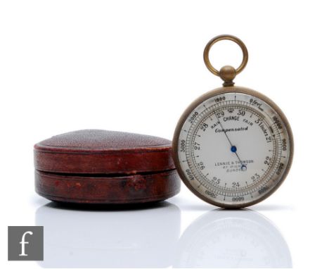 A late 19th Century cased pocket barometer with silvered dial and gilt metal case, Lennie &amp; Thomson, Dundee. 