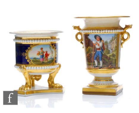 Two 19th Century Flight Barr and Barr Royal Porcelain Works Worcester vases of varying form, the first raised to three paw fe