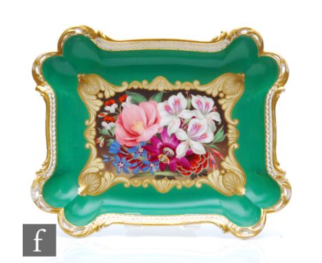 A 19th Century Doe and Rogers Worcester rectangular dish decorated to the centre with a hand painted spray of flowers within 