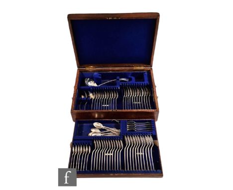 A hallmarked silver part canteen of old English pattern cutlery comprising twelve table spoons, twelve dessert forks, eleven 