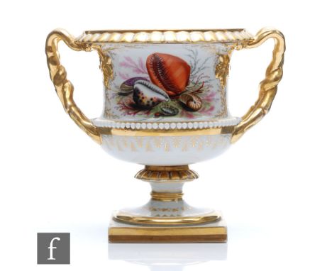 A 19th Century Flight Barr and Barr Royal Porcelain Works Worcester twin handled vase decorated with hand painted shells agai