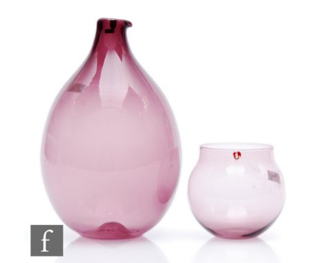 A mid 20th Century Finnish Lintupullo (or bird bottle) glass carafe designed by Timo Sarpaneva for Iittala circa 1956, the ov