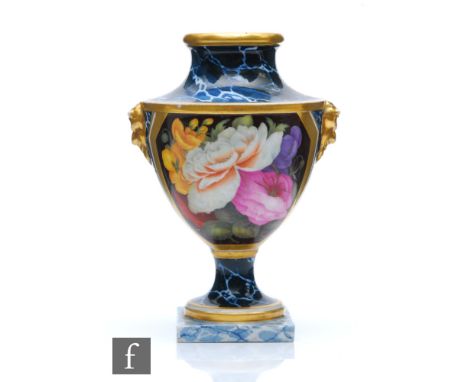 A 19th Century Chamberlain Worcester vase decorated with a hand painted cartouche panel with a spray of flowers against a bla