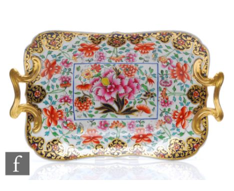 A 19th Century Chamberlain Regent China Worcester twin handled rectangular dish decorated in the Chinoiserie style with a spr