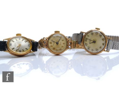 Three lady's 9ct hallmarked manual wristwatches, all Rotary examples, various styles and dates, A/F. 