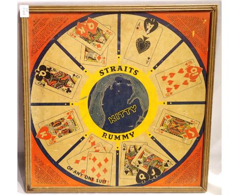 Original 1939 Straits MFG double sided games board Rummy and Chinese checkers, 45 x 45 cm. P&amp;P Group 3 (£25+VAT for the f