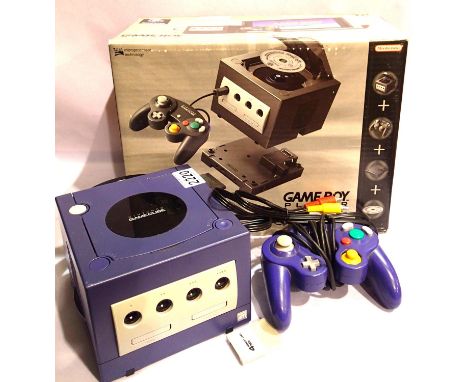 Boxed Nintendo GameCube in purple (no player), one controller and power pack. P&amp;P Group 2 (£18+VAT for the first lot and 