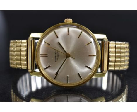 Longines - A vintage gentleman's rolled gold cased wrist watch, textured silvered dial, block batons, gilt hands, centre seco