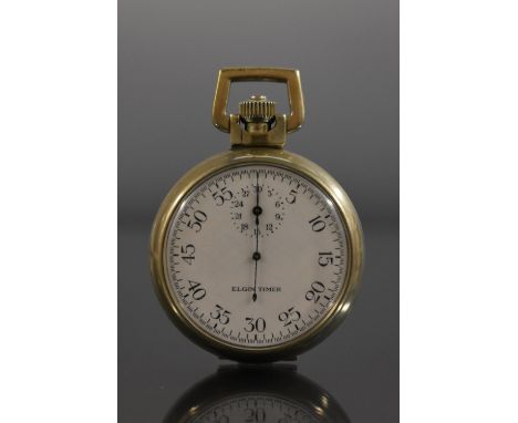 An Elgin timer silver plated open face stop watch, white dial, 0-60 outer register, subsidiary 0-30 dial, button wind movemen